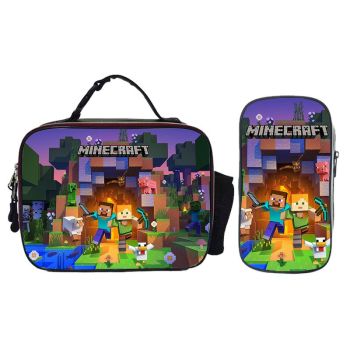 Minecraft Lunch Box Waterproof High quality leather Lunch Bag Portable Lunchbox