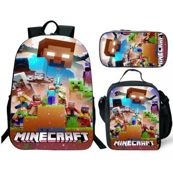 Minecraft Backpack and Lunch box Minecraft school bag Waterproof Bookbag Laptop bag Travel bag Kids Gifts Idea 2024