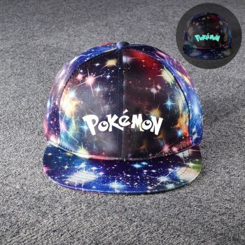 Pokémon Galaxy Snapback Hat Adjustable Flat Bill Baseball Cap Glow in the dark