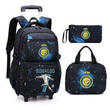 Cristiano Ronaldo Rolling Backpacks Waterproof CR7 Bookbags with Wheels Roller School Bags for Kids Cool Gifts