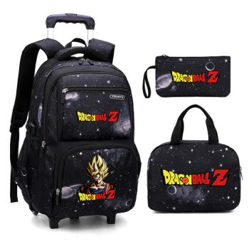 Dragon Ball Z 3Pcs Starry Sky Rolling Backpack for Boys Backpack with Wheels Roller School Bag 2 Wheels Trolley Bookbag with Lunch Bag 