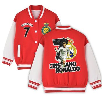 Kids Cristiano Ronaldo Varsity Jacket Girls Boys Baseball Jacket Bomber Coat POP Jackets with Pocket
