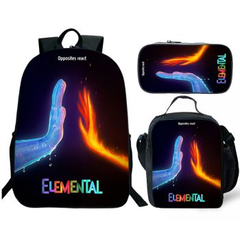 Kids Elemental Backpack Lunch box For School Bag Boys Girls Bookbag