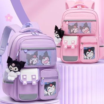 Kuromi Backpack with Accessories Anime Cartoon Bag with Cute Pin Anti Theft Travel Aesthetic Season Gifts Backpack