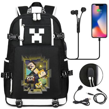 Minecraft backpack USB bookbag school bag