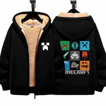 Minecraft Boys Girls Kid's Winter Sherpa Lined Zip Up Sweatshirt Jacket Hoodie