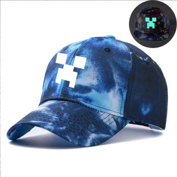 Minecraft Tie-dyed Snapback Hat Adjustable Flat Bill Baseball Cap Glow in the dark