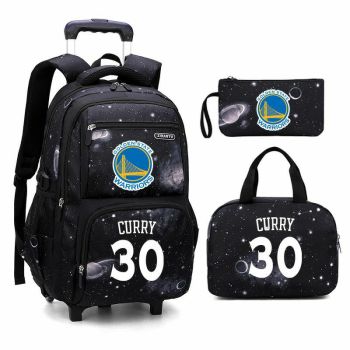 NBA Golden State Warriors Galaxy-Print Rolling-Backpack Boys-Bookbag on Wheels, Galaxy Wheel Backpack, Wheel Trolley Bag for School 
