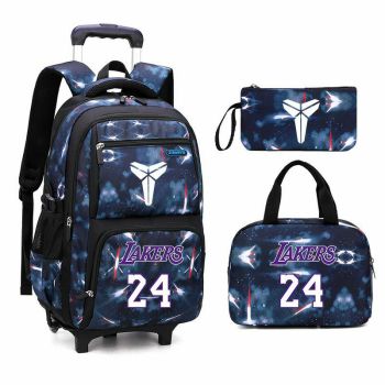 NBA Lakers Kobe Bryant Boys Rolling Backpacks Kids'Luggage Wheeled Backpack for School Boys Trolley Bags Space-Galaxy Roller Bookbag 