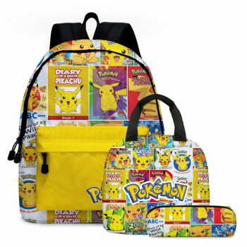 New 3pcs Pokemon Backpack and Lunchbox Pencil bag Pikachu Bookbag School Backpack Laptop Bag for Kids Girls Boys 