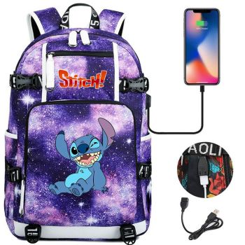 Stitch backpack with USB charging port Travel bag bookbag school bag
