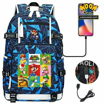 NEW Super Mario Kids backpack USB bookbag school bag