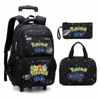 Pokemon Boys Rolling Backpacks Kids'Luggage Wheeled Backpack for School Boys Trolley Bags Space-Galaxy Roller Bookbag 
