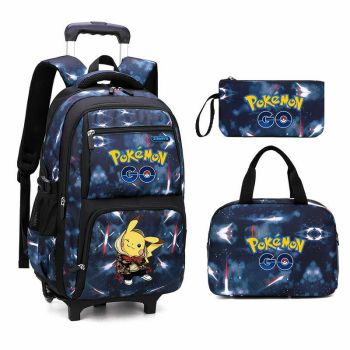 Pokemon Galaxy-Print Rolling-Backpack Boys-Bookbag on Wheels, Galaxy Wheel Backpack, Wheel Trolley Bag for School 