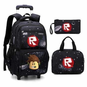 Roblox 3Pcs Starry Sky Rolling Backpack for Boys Backpack with Wheels Roller School Bag 2 Wheels Trolley Bookbag with Lunch Bag 