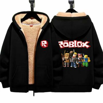 Roblox Boys Girls Kid's Winter Sherpa Lined Zip Up Sweatshirt Jacket Hoodie 