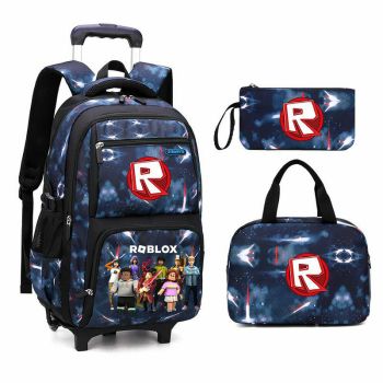 Roblox Boys Rolling Backpacks Kids'Luggage Wheeled Backpack for School Boys Trolley Bags Space-Galaxy Roller Bookbag 