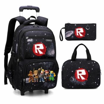 Roblox Galaxy-Print Rolling-Backpack Boys-Bookbag on Wheels, Galaxy Wheel Backpack, Wheel Trolley Bag for School 