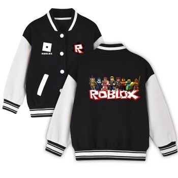 Roblox Kids Baseball Jacket Boys Girls Unisex Black White Varsity Coat Cotton