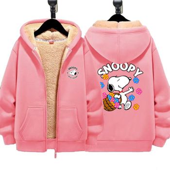 Snoopy Boys Girls Kid's Winter Sherpa Lined Zip Up Sweatshirt Jacket Hoodie 
