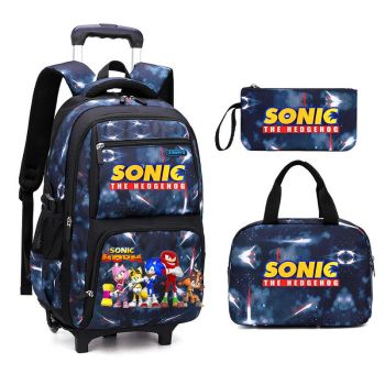 Sonic The Hedgehog Boys Rolling Backpacks Kids'Luggage Wheeled Backpack for School Boys Trolley Bags Space-Galaxy Roller Bookbag 