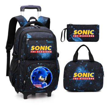 Sonic The Hedgehog Galaxy-Print Rolling-Backpack Boys-Bookbag on Wheels, Galaxy Wheel Backpack, Wheel Trolley Bag for School 