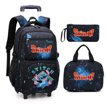 Stitch Boys Rolling Backpacks Kids'Luggage Wheeled Backpack for School Boys Trolley Bags Space-Galaxy Roller Bookbag 
