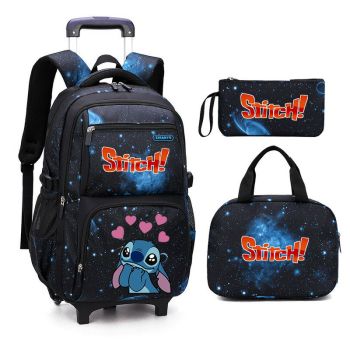 Stitch Galaxy-Print Rolling-Backpack Boys-Bookbag on Wheels, Galaxy Wheel Backpack, Wheel Trolley Bag for School 