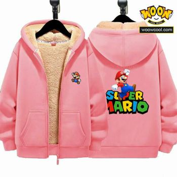 Super Mario Unisex Boy's Girls Winter Warm Sherpa Lined Zip Up Sweatshirt Fleece Jacket