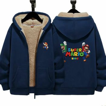 Super Mario Boys Girls Kid's Winter Sherpa Lined Zip Up Sweatshirt Jacket Hoodie 