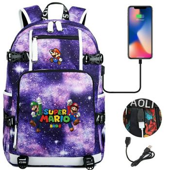 Super Mario Kids backpack USB bookbag school bag