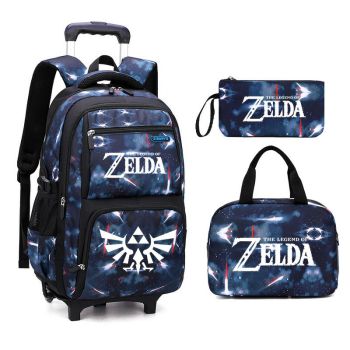 The Legend of Zelda 3Pcs Starry Sky Rolling Backpack for Boys Backpack with Wheels Roller School Bag 2 Wheels Trolley Bookbag with Lunch Bag 