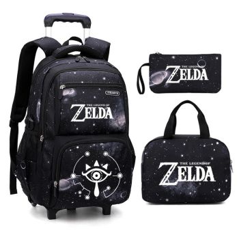 The Legend of Zelda Boys Rolling Backpacks Kids'Luggage Wheeled Backpack for School Boys Trolley Bags Space-Galaxy Roller Bookbag 