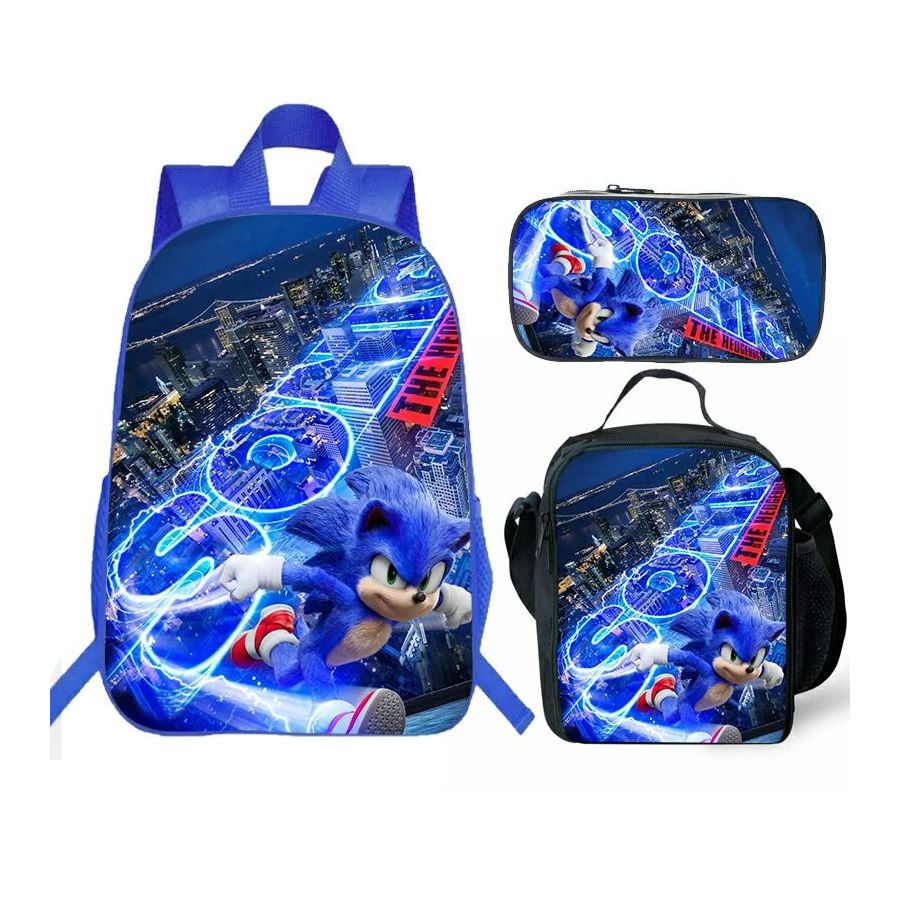 Hedgehog Sonic Kids Boys Schoolbag Set Backpack Insulated Lunch Bag Pen Bags Lot 