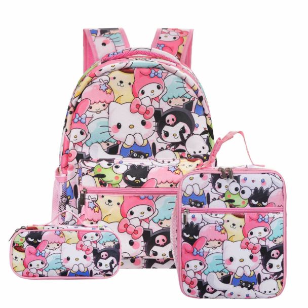 3pcs Kuromi Backpack and Lunch box Pencil bag Kuromi Anime Bookbag School Backpack Laptop Bag for Kids Girls Boys 