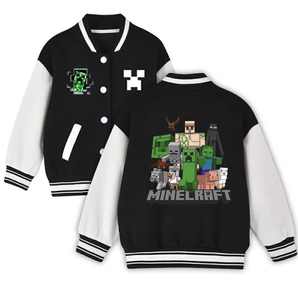  NEW Minecraft Kids Varsity Jacket Girls Boys Baseball Jacket Bomber Coat School Jackets with Pocket
