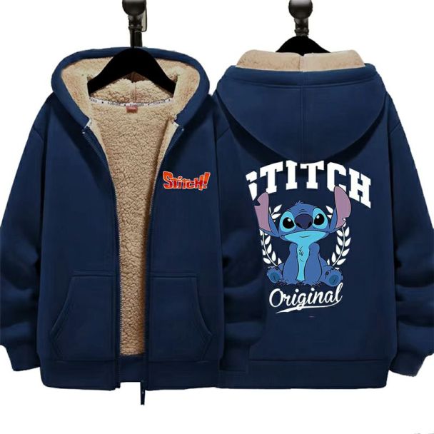 Stitch Boys Girls Kid's Winter Sherpa Lined Zip Up Sweatshirt Jacket Hoodie