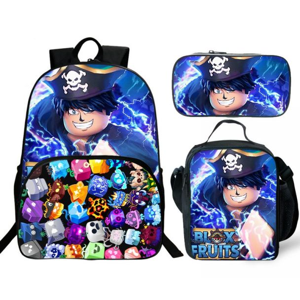 Roblox Blox Fruits Backpack and Lunch box school bag Waterproof Bookbag Laptop bag Travel bag Kids Gifts Idea