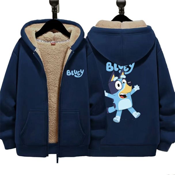 Bluey Boys Girls Kid's Winter Sherpa Lined Zip Up Sweatshirt Jacket Hoodie 