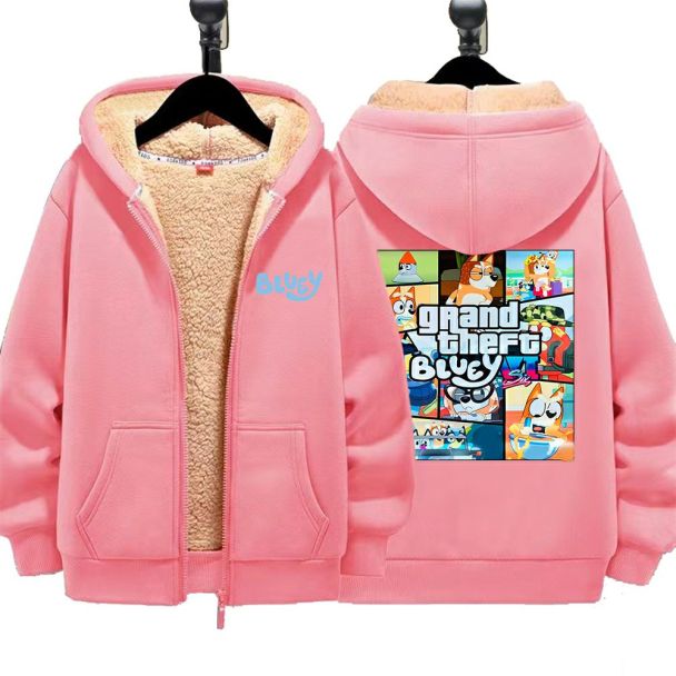 Boys Girls Bluey Kid's Winter Sherpa Lined Zip Up Sweatshirt Bluey Jacket Hoodie 