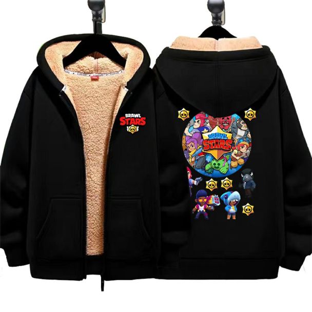 Brawl Stars Boys Girls Kid's Winter Sherpa Lined Zip Up Sweatshirt Jacket Hoodie 