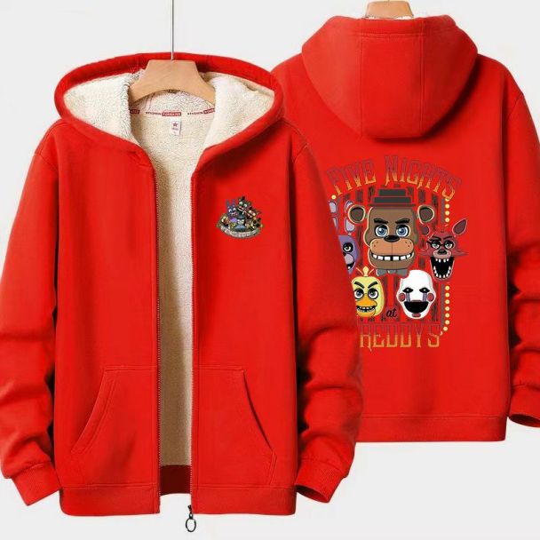 Five Nights at Freddy's Boys Girls Kid's Winter Sherpa Lined Zip Up Sweatshirt Jacket Hoodie 