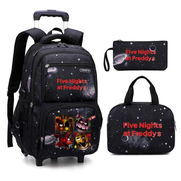 Five Nights at Freddy's Galaxy-Print Rolling-Backpack Boys-Bookbag on Wheels, Galaxy Wheel Backpack, Wheel Trolley Bag for School 
