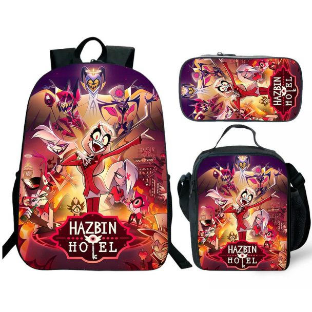 Hazbin Hotel Backpack and Lunch box school bag Waterproof Bookbag Laptop bag Travel bag Kids Gifts Idea