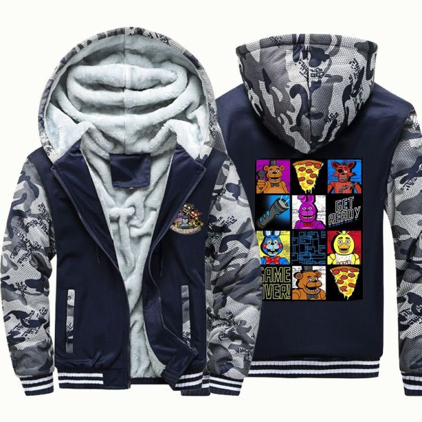 Kids Five Nights at Freddy's Camouflage Jackets Thick Fleece Hoodies Winter Coats 