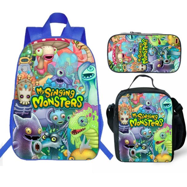 kids My Singing Monsters school backpack for boys lunch bag and pencil case