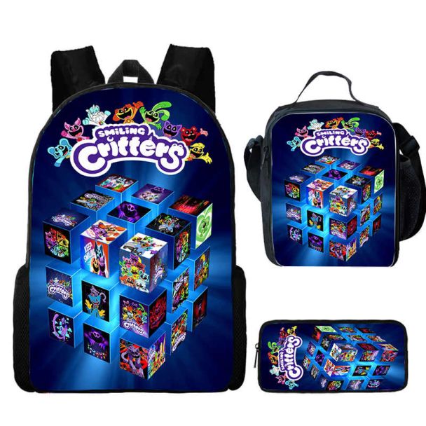 Kids Smiling critters Backpack Lunch box For School Bag Boys Girls Bookbag