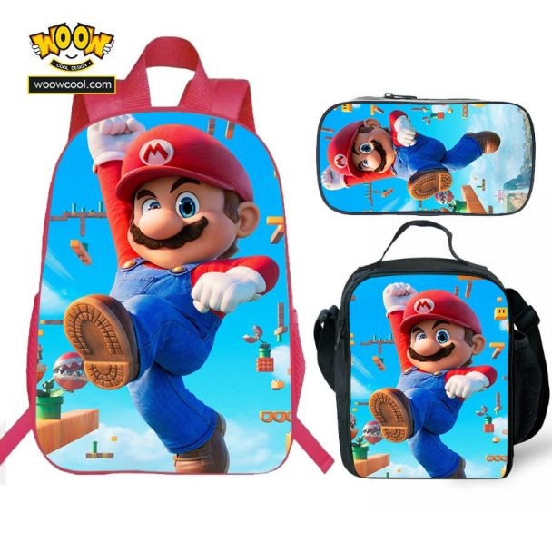 Kids Super Mario Backpack Lunch box School Bag Kid Bookbag Black