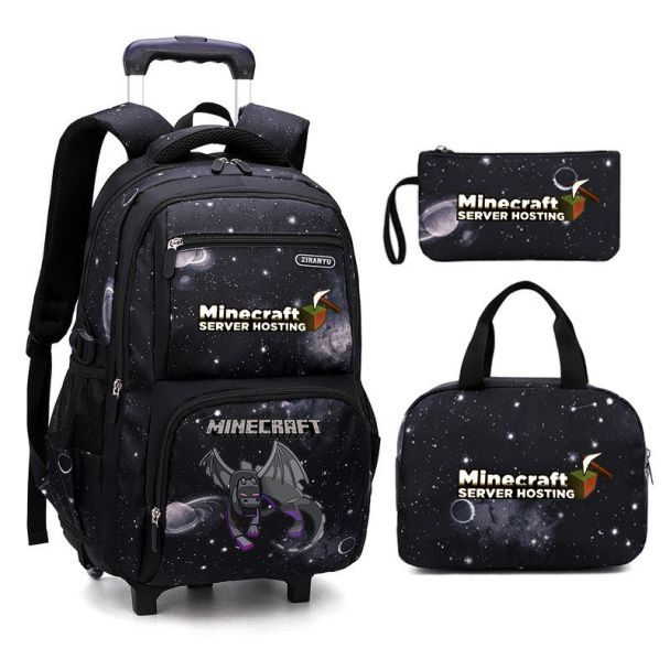 Minecraft Boys Rolling Backpacks Kids'Luggage Wheeled Backpack for School Boys Trolley Bags Space-Galaxy Roller Bookbag 
