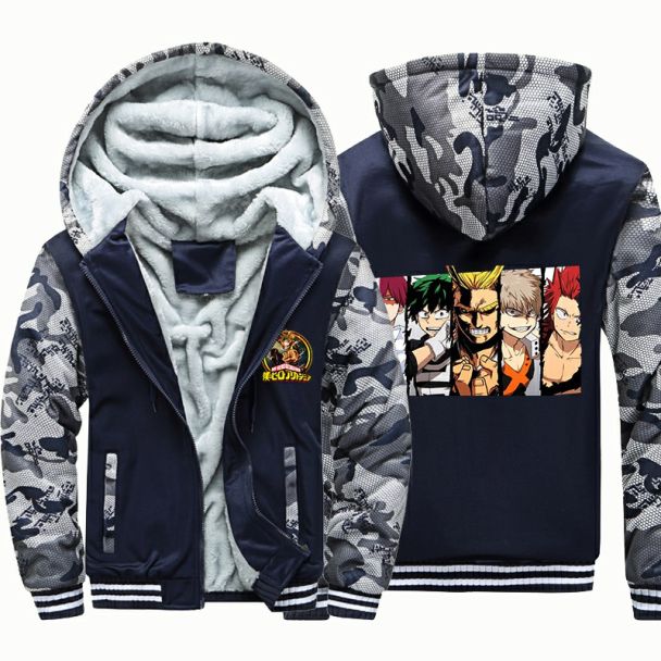 Kids My hero academia Camouflage Jackets Thick Fleece Hoodies Winter Coats  